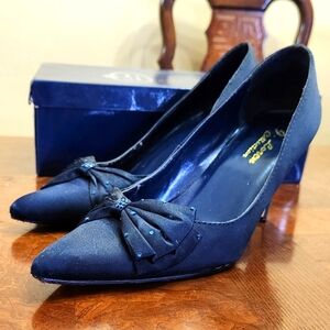 Navy Blue Satin Pumps